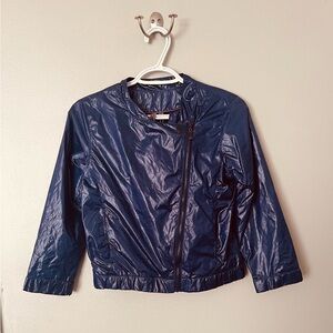 Bershka NWT Size Medium Women’s Dark Blue Bomber Jacket With Pink Trim on Collar